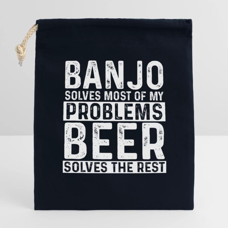 Banjo Solves Most Problems Beer Solves The Rest Closable cotton gift bag (14x20cm)