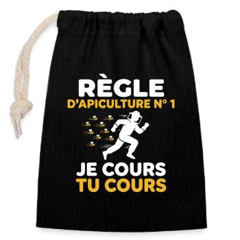 Beekeeping rule n 1 I run you run bee - Closable cotton gift bag (14x20cm) - black - Front