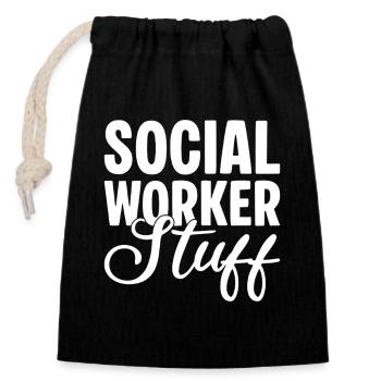 Citations de travailleurs sociaux Travail social - Sac cadeau en coton avec cordon (14 x 20 cm) - noir - Devant