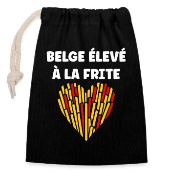 Belge Amoureux des Frites Coeur - Sac cadeau en coton avec cordon (14 x 20 cm) - noir - Devant