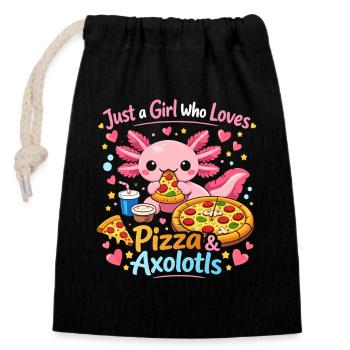 Pizza Axolotl Liebe Motiv - Verschließbarer Geschenkbeutel aus Baumwolle (14x20cm) - Schwarz - Vorne