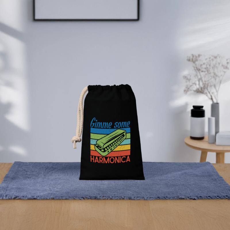 Funny Harmonica Player Gimme Some Harmonica Closable cotton gift bag (14x20cm)