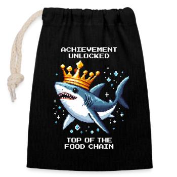Achievement Unlocked | Shark apex predator - Closable cotton gift bag (14x20cm) - black - Front