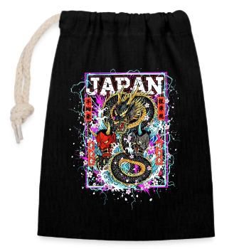 Otaku Samurai & Dragon - Cyber Neon Street Art - Closable cotton gift bag (14x20cm) - black - Front
