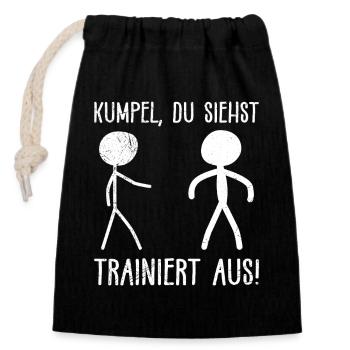 Strichmännchen KUMPEL DU SIEHST TRAINIERT AUS - Verschließbarer Geschenkbeutel aus Baumwolle (14x20cm) - Schwarz - Vorne
