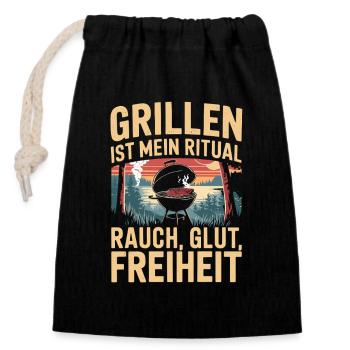  Grillen Ist Mein Ritual Rauch Glut Freiheit BBQ - Verschließbarer Geschenkbeutel aus Baumwolle (14x20cm) - Schwarz - Vorne