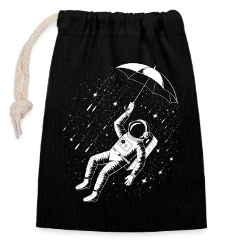 Astronaut Umbrella Space Rain - Closable cotton gift bag (14x20cm) - black - Front