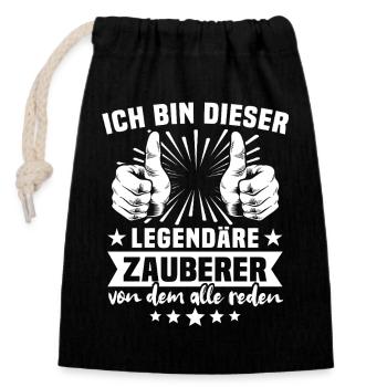 Zauberer Legende - Verschließbarer Geschenkbeutel aus Baumwolle (14x20cm) - Schwarz - Vorne