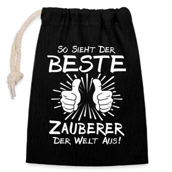 Bester Zauberer - Verschließbarer Geschenkbeutel aus Baumwolle (14x20cm) - Schwarz - Vorne