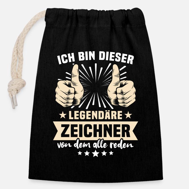 Zeichner Sprüche - Verschließbarer Geschenkbeutel aus Baumwolle (14x20cm) - Schwarz