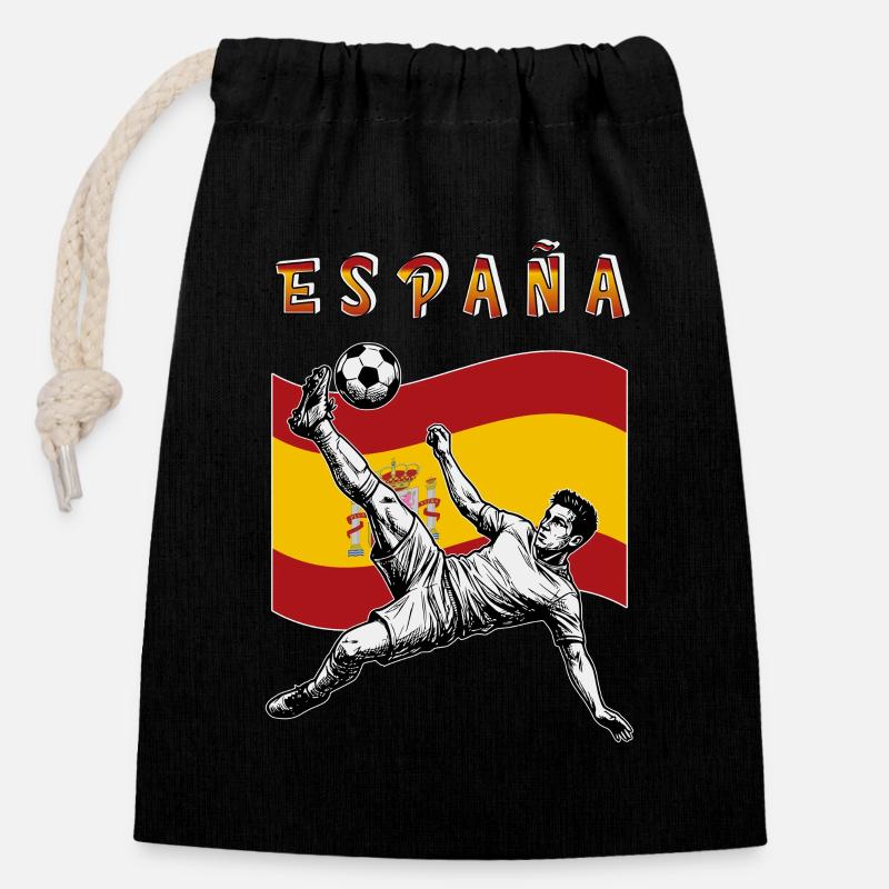 Fußball Spanien Espana Flagge Fallrückzieher - Verschließbarer Geschenkbeutel aus Baumwolle (14x20cm) - Schwarz