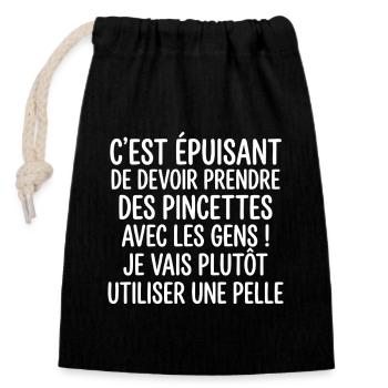 Funny taking tweezers with people - Closable cotton gift bag (14x20cm) - black - Front
