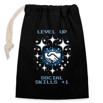 Niveau de compétences sociales | Travail social - Sac cadeau en coton avec cordon (14 x 20 cm) - noir - Devant