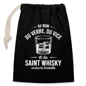 Whisky humour in the name of glass - Closable cotton gift bag (14x20cm) - black - Front