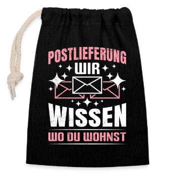 Postboten POSTLIFERUNG WIR WISSEN WO DU WOHNST - Verschließbarer Geschenkbeutel aus Baumwolle (14x20cm) - Schwarz - Vorne