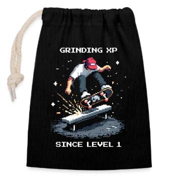 Grinding XP since Level 1 | Skateboard - Closable cotton gift bag (14x20cm) - black - Front
