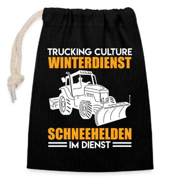 Schneepflug TRUCKING CULTURE WINTERDIENST Lustig - Verschließbarer Geschenkbeutel aus Baumwolle (14x20cm) - Schwarz - Vorne