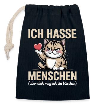 Ich hasse Menschen – dich mag ich trotzdem - Verschließbarer Geschenkbeutel aus Baumwolle (14x20cm) - Navy - Vorne