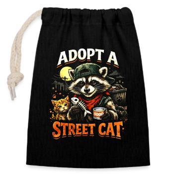 Adopt a Street Cat - Closable cotton gift bag (14x20cm) - black - Front