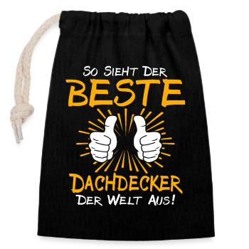 Dachdecker Geschenkidee - Verschließbarer Geschenkbeutel aus Baumwolle (14x20cm) - Schwarz - Vorne