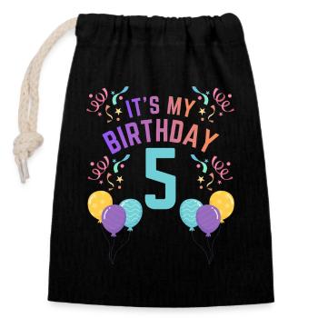 5 ans fille C’est mon anniversaire Enfants Anniversaire - Sac cadeau en coton avec cordon (14 x 20 cm) - noir - Devant