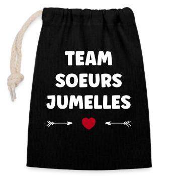 Team Sœurs Jumelles - Sac cadeau en coton avec cordon (14 x 20 cm) - noir - Devant