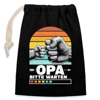 Grand-père, s’il te plaît, attends, bébé, grand-père, papa, grands-parents. - Sac cadeau en coton avec cordon (14 x 20 cm) - noir - Devant