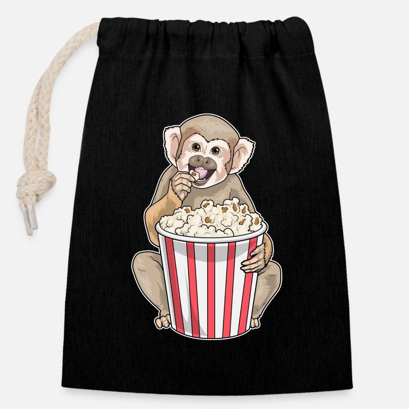 Popcorn Singe - Sac cadeau en coton avec cordon (14 x 20 cm) - noir