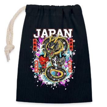 Japan Drache Hannya Maske – Neon Kirschblüten Art - Verschließbarer Geschenkbeutel aus Baumwolle (14x20cm) - Navy - Vorne