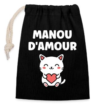 Manou d'Amour: Coeur Cat - Closable cotton gift bag (14x20cm) - black - Front