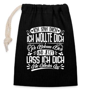Je t’ai vu, je t’ai voulu, je t’ai eu - Sac cadeau en coton avec cordon (14 x 20 cm) - noir - Devant