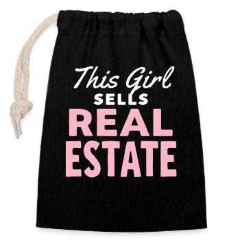 This Girl Sells Real Estate - Closable cotton gift bag (14x20cm) - black - Front