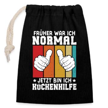 Hilfskoch FRÜHER WAR ICH NORMAL JETZT BIN ICH - Verschließbarer Geschenkbeutel aus Baumwolle (14x20cm) - Schwarz - Vorne