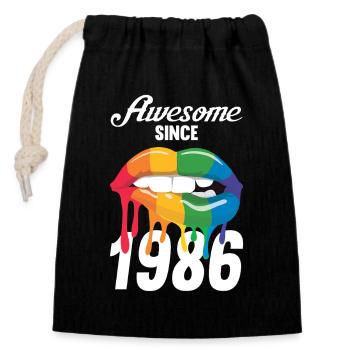 Regenbogenlippen 1986 - Verschließbarer Geschenkbeutel aus Baumwolle (14x20cm) - Schwarz - Vorne