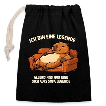 Sofa-Legende: entspannter Capybara  - Verschließbarer Geschenkbeutel aus Baumwolle (14x20cm) - Schwarz - Vorne