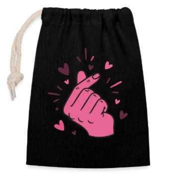 Kpop Musique coréenne Doigts mignons Cœur Amour Corée - Sac cadeau en coton avec cordon (14 x 20 cm) - noir - Devant
