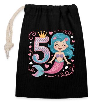 5e anniversaire de la Sirène 5 ans - Sac cadeau en coton avec cordon (14 x 20 cm) - noir - Devant