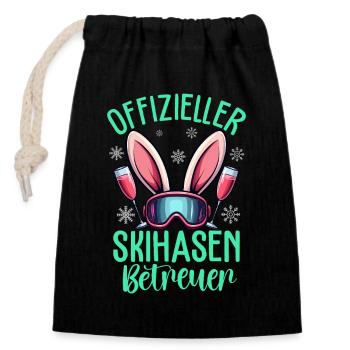 Offizieller Skihasen Betreuer - Verschließbarer Geschenkbeutel aus Baumwolle (14x20cm) - Schwarz - Vorne