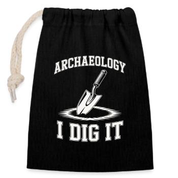 Archaeology I Dig It - Closable cotton gift bag (14x20cm) - black - Front