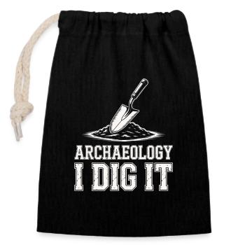 Archaeology I Dig It - Closable cotton gift bag (14x20cm) - black - Front