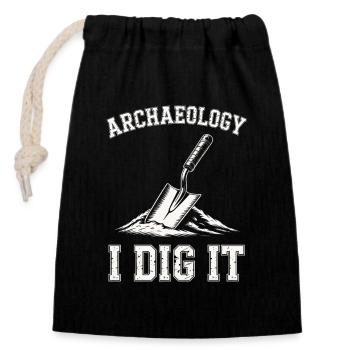 Archaeology I Dig It Trowel Design - Closable cotton gift bag (14x20cm) - black - Front