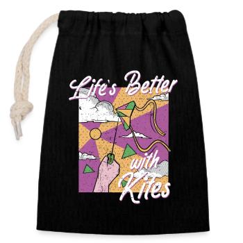 Kites Kite Flying Life's Better With Kites - Closable cotton gift bag (14x20cm) - black - Front
