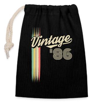 Vintage 86 Retro Stripes Logo - Verschließbarer Geschenkbeutel aus Baumwolle (14x20cm) - Schwarz - Vorne