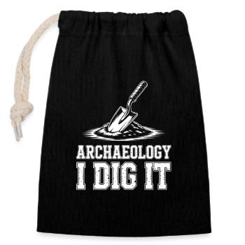 Archaeology I Dig It - Closable cotton gift bag (14x20cm) - black - Front