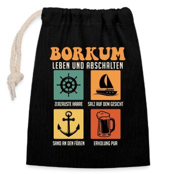 North Sea BORKUM LIVE AND SWITCH OFF Retro Funny - Closable cotton gift bag (14x20cm) - black - Front