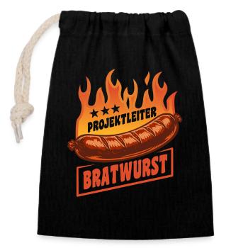 Project Manager Bratwurst | Grilling Flames Cult - Closable cotton gift bag (14x20cm) - black - Front
