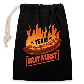 Team Bratwurst | Grilling Flames Party - Closable cotton gift bag (14x20cm) - black - Front
