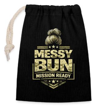 Mission de chignon en désordre Soldat Femme Soldat - Sac cadeau en coton avec cordon (14 x 20 cm) - noir - Devant