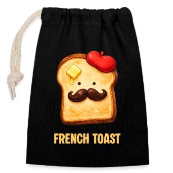 French Toast – Pain de dessin animé drôle avec moustache - Sac cadeau en coton avec cordon (14 x 20 cm) - noir - Devant