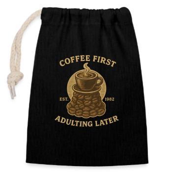 Le café D’abord devenir adulte Plus tard les amateurs rétro de café - Sac cadeau en coton avec cordon (14 x 20 cm) - noir - Devant